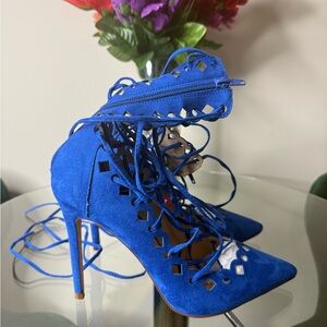 Blue Lace-Up Women's Heels